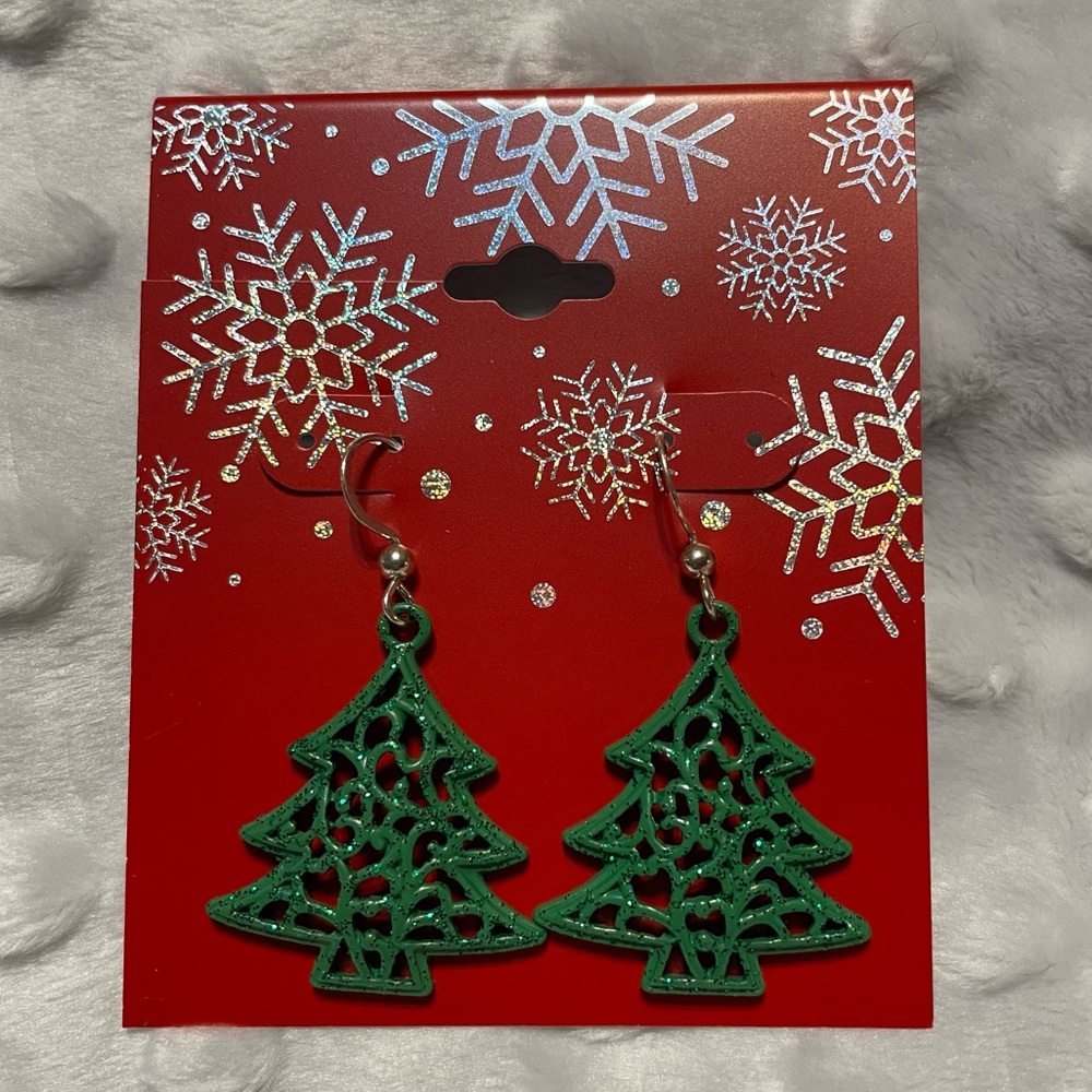 Filigree Christmas Tree Drop Earrings (Nickel Free)